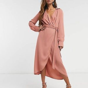 ASOS DESIGN collared wrap midi dress with tie belt